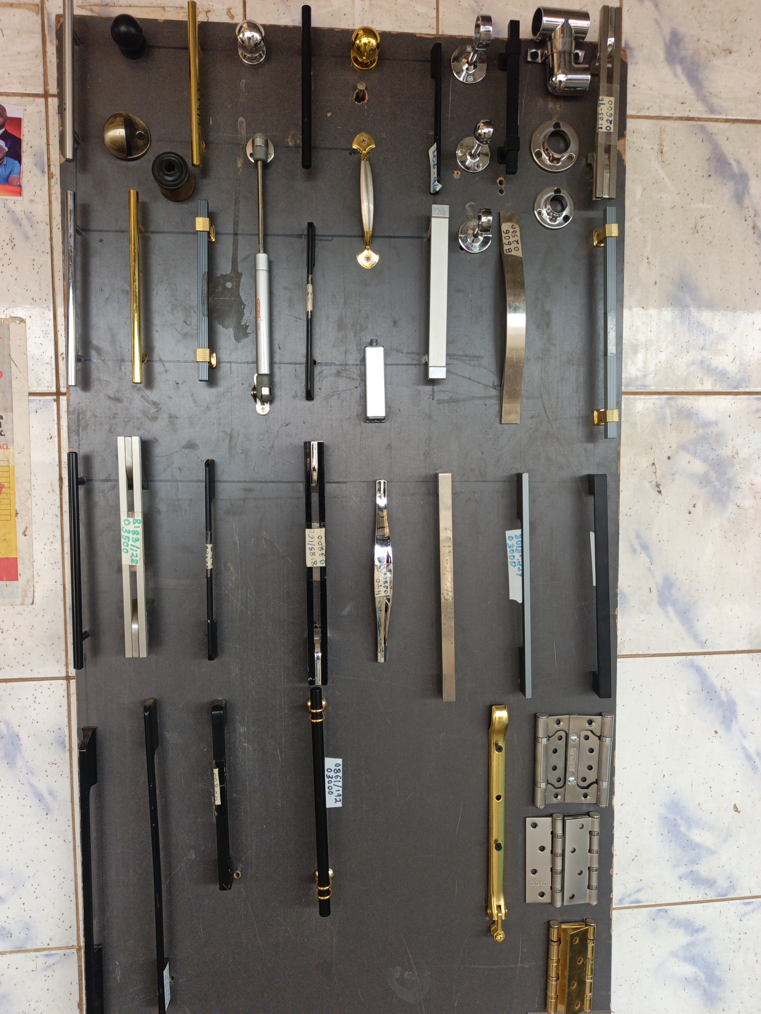 Assorted Cabinet Handles and Hardware Fittings Display Board