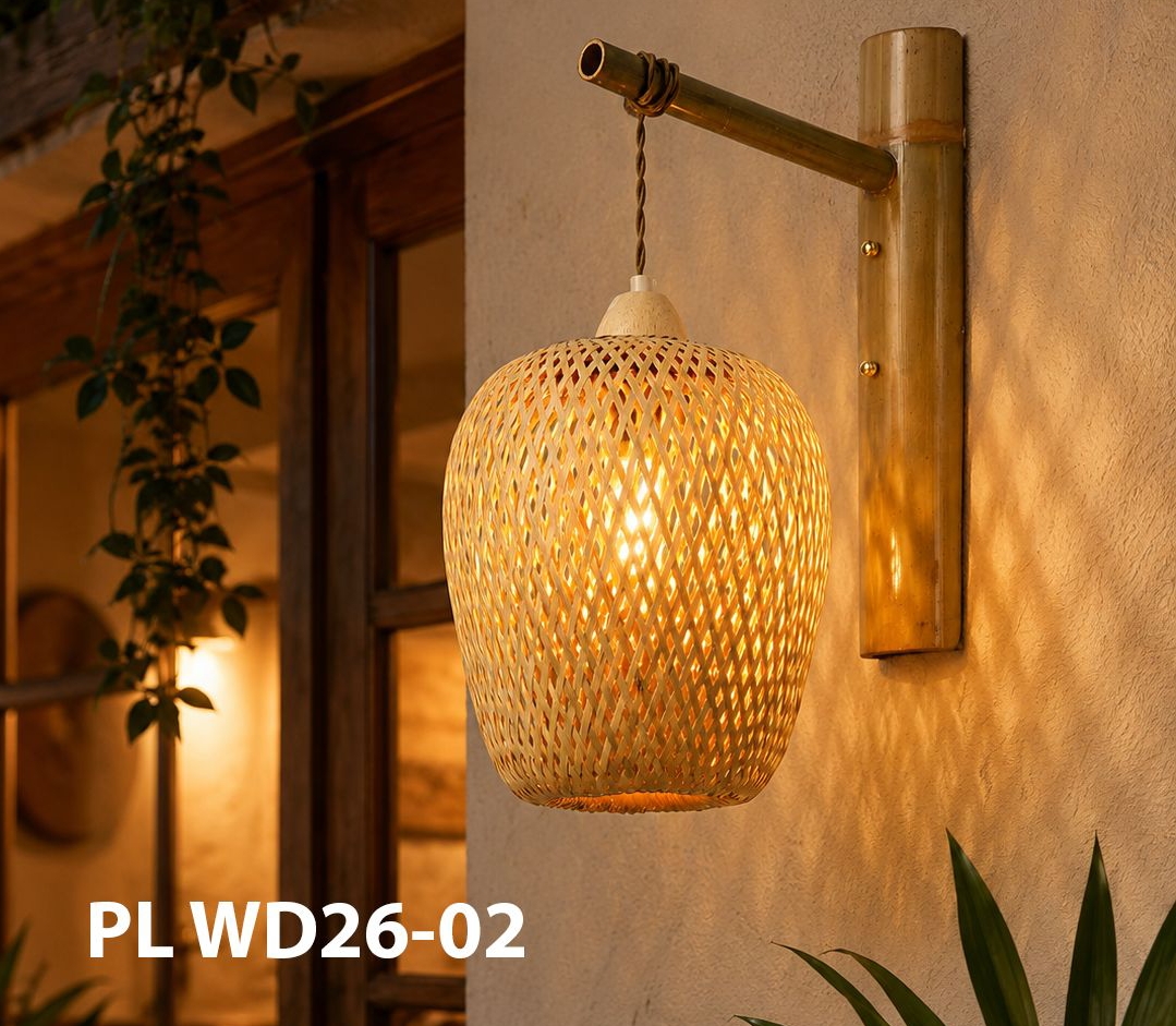 Rustic Handwoven Bamboo Wall Sconce Lamp