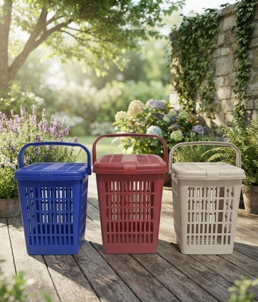 Plastic Storage Laundry Baskets with Lid and Handle